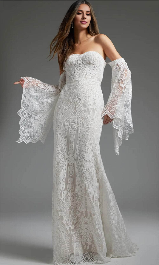 Bell Sleeve Lace Bridal Gown Floor-length Sweetheart Wedding Dress