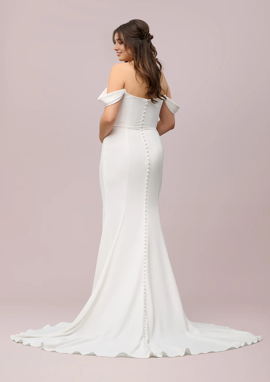 Sheath/Column Plus Size Wedding Dress Charmeuse Ruched Off-the-Shoulder Sleeveless