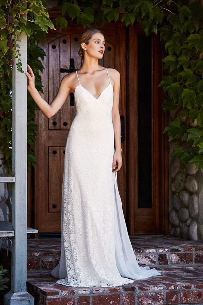 Spaghetti Strap Cross Back Lace Gown Wedding Dress