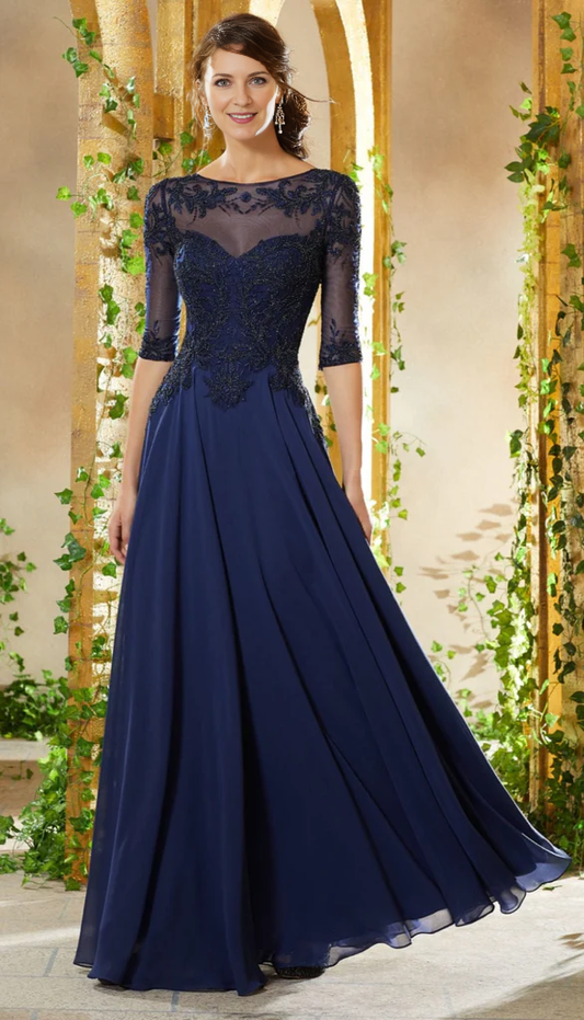 A-Line Chiffon Floor-length Mother of the Bride Dresse With Appliques