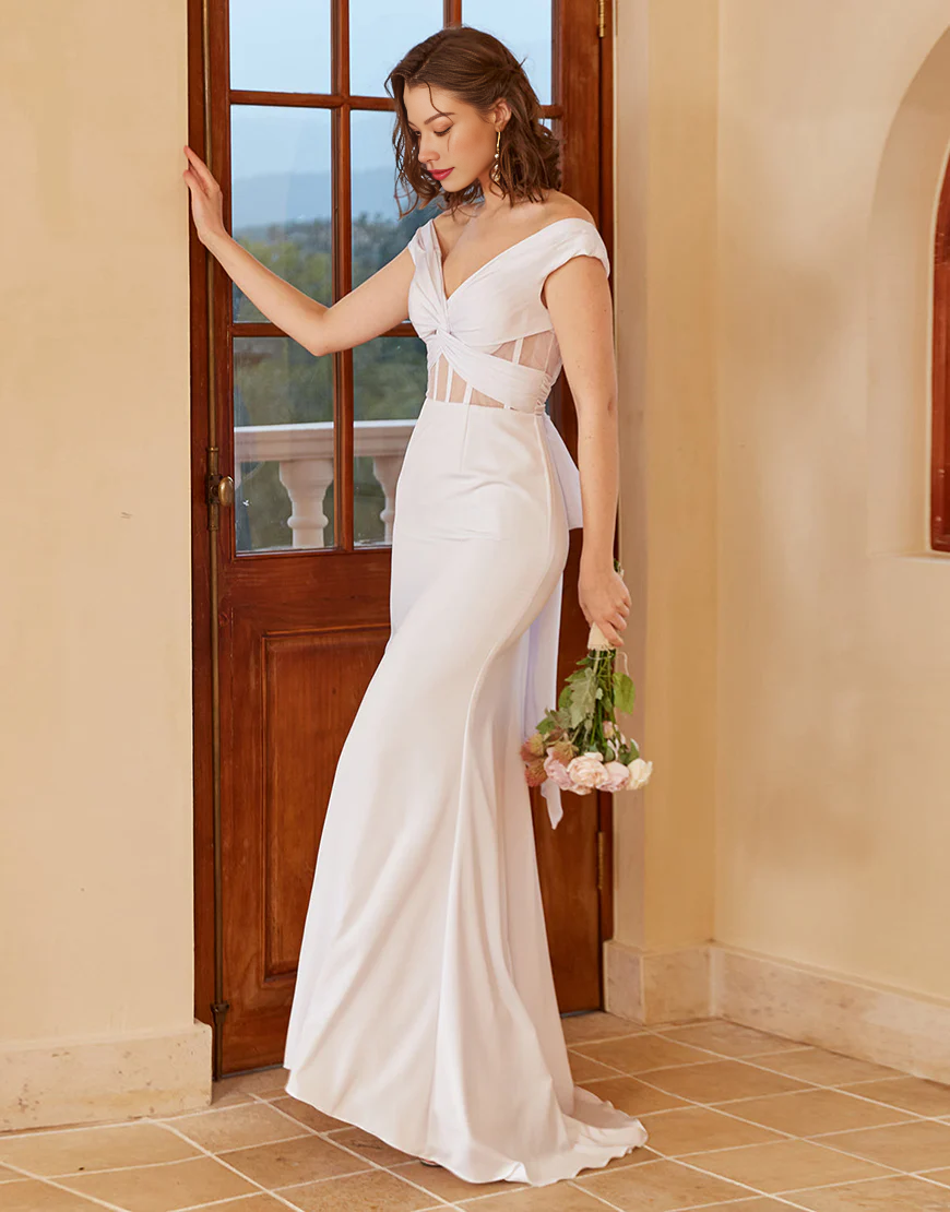 Sheath Off the Shoulder White Mermaid Wedding Dress