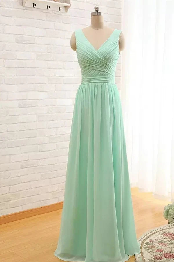 A-Line Sleeveless Floor-length Chiffon Bridesmaid Dress with Criss Cross