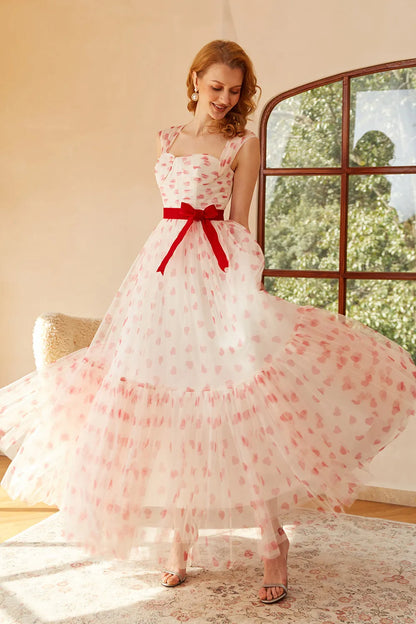 Princess A Line Sweetheart Tulle Long Prom Dress with Bowknot