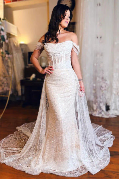 Mermaid Off the Shoulder Sequins Wedding Dresses