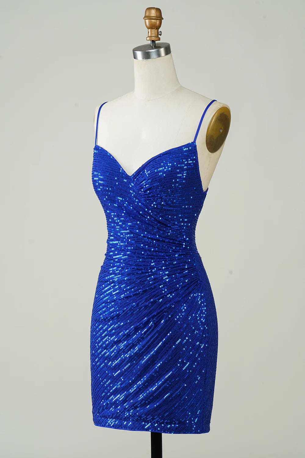 Sparkly Bodycon Spaghetti Straps Backless Royal Blue Sequins Short Homecoming Dress