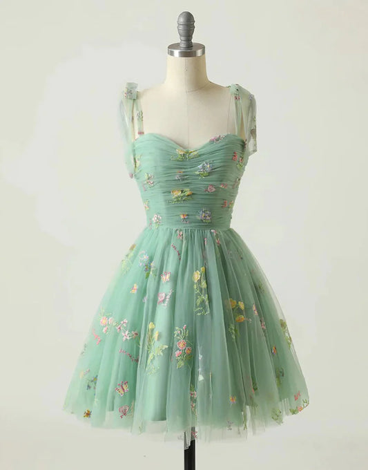 Cute A-Line Princess Green Short Homecoming Dress