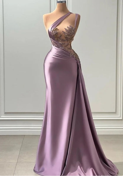 Mermaid Split Evening Dress One Shoulder With Beadings