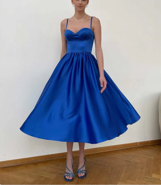 A-Line Prom Dress Pleated Bust Cups Cocktail Dresses Midi Dress