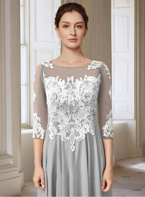 A-Line Mother of the Bride Dress Wedding Guest Elegant Jewel Neck Asymmetrical 3/4 Length Sleeve with Appliques