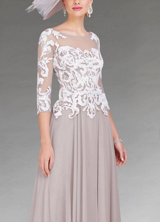 A-Line Mother of the Bride Dress Wedding Guest Elegant Jewel Neck Asymmetrical 3/4 Length Sleeve with Appliques