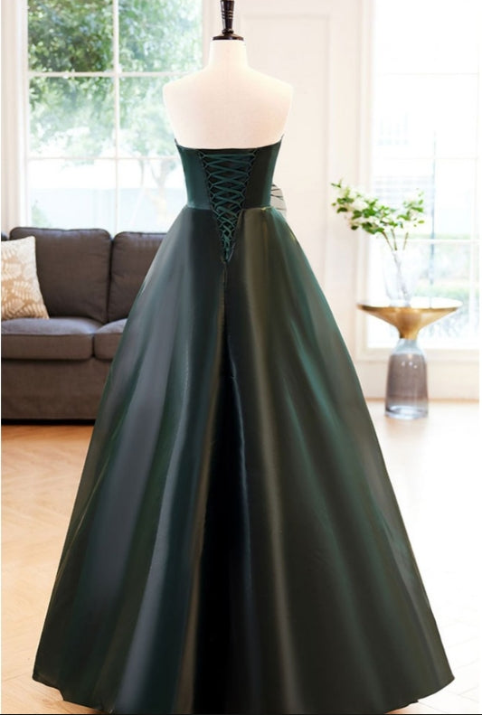 Dark Green Evening Dress Formal Dress With Bow Knot