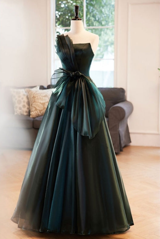 Dark Green Evening Dress Formal Dress With Bow Knot