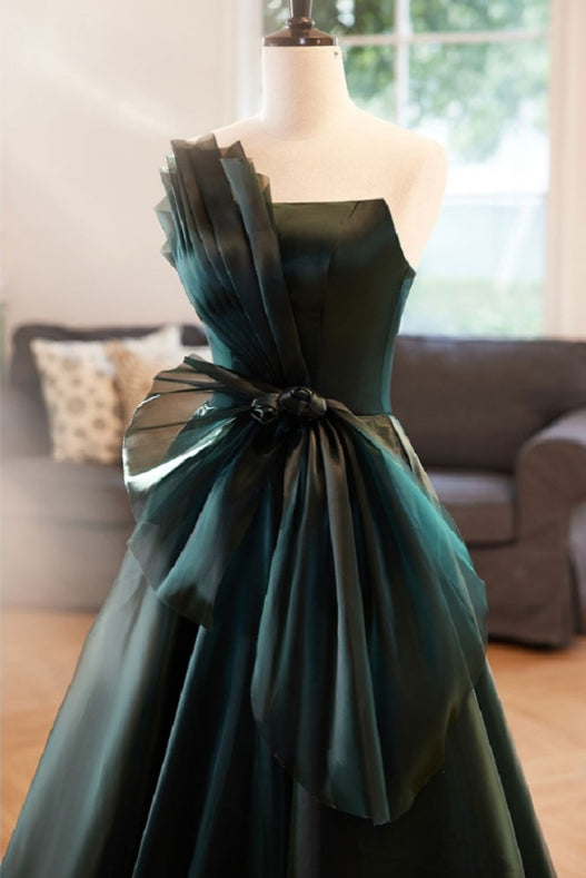 Dark Green Evening Dress Formal Dress With Bow Knot