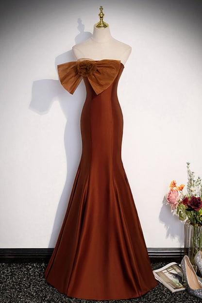 Mermaid Brown Evening Dress with Big Bows Removable Dress