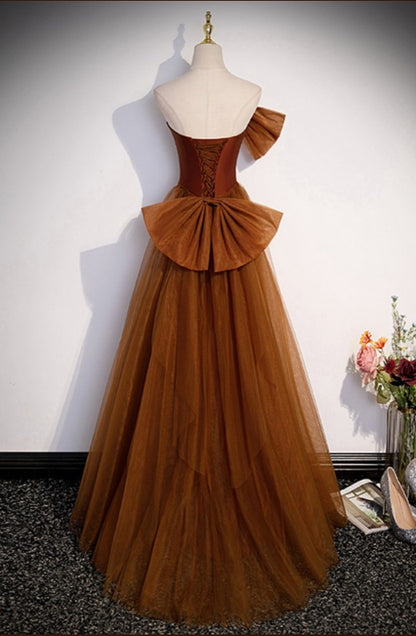 Mermaid Brown Evening Dress with Big Bows Removable Dress