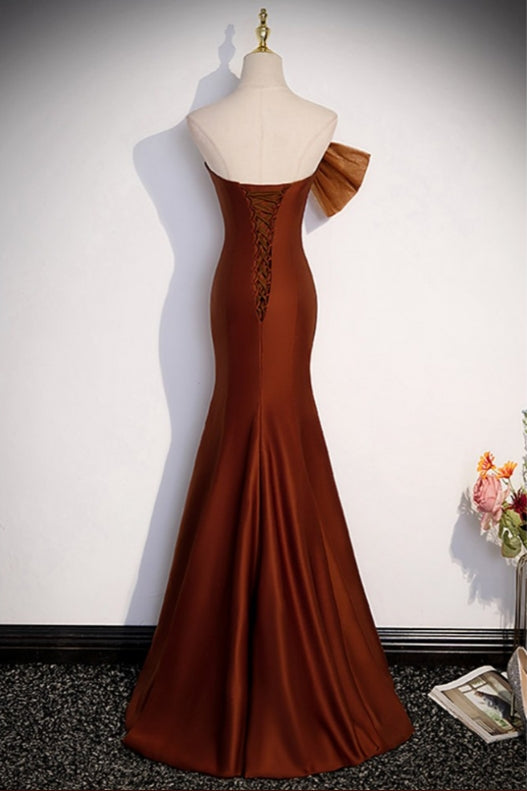 Mermaid Brown Evening Dress with Big Bows Removable Dress