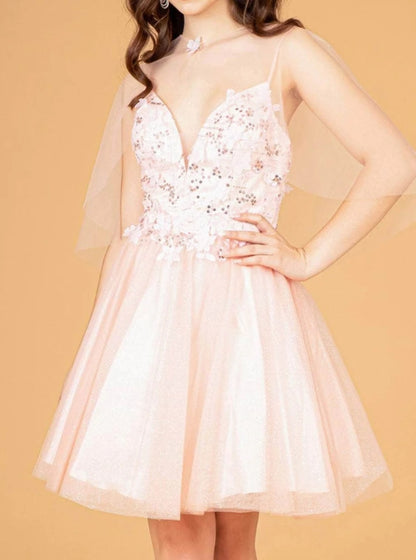 A-Line Tulle Homecoming Dress Sheer Mini Cape Cocktail Dress