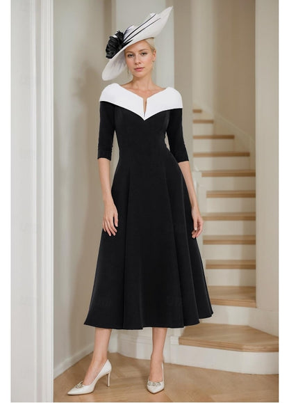 A-Line Elegant Mother of the Bride Dress V-Neck Midi Dress