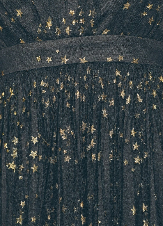 Cute A-Line Tulle Gold and Black Star Print Cocktail Dresses