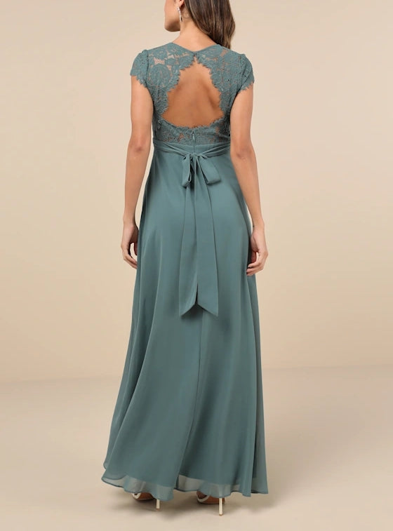 Dark Sage Green Lace Backless Maxi Dress Evening Dresses With Slit