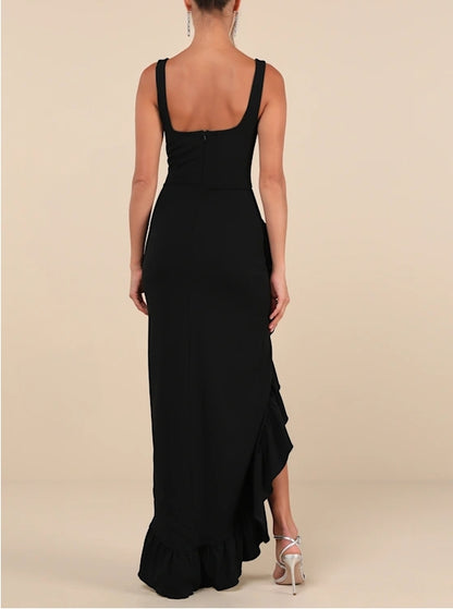 Excellence Black Sleeveless Ruffled Tulip Maxi Dress Evening Dresses