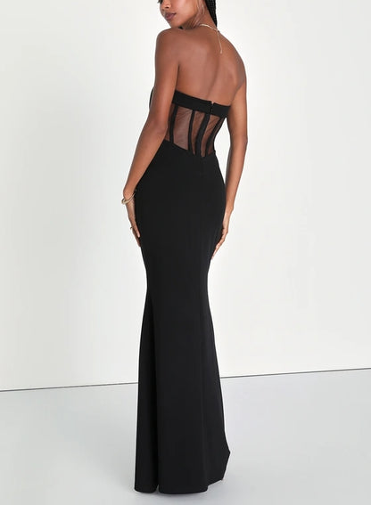 Black Strapless Bustier Mermaid Maxi Dress Sheath Evening Dresses