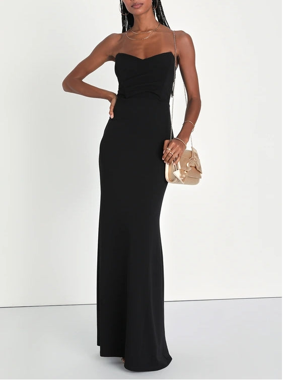 Black Strapless Bustier Mermaid Maxi Dress Sheath Evening Dresses