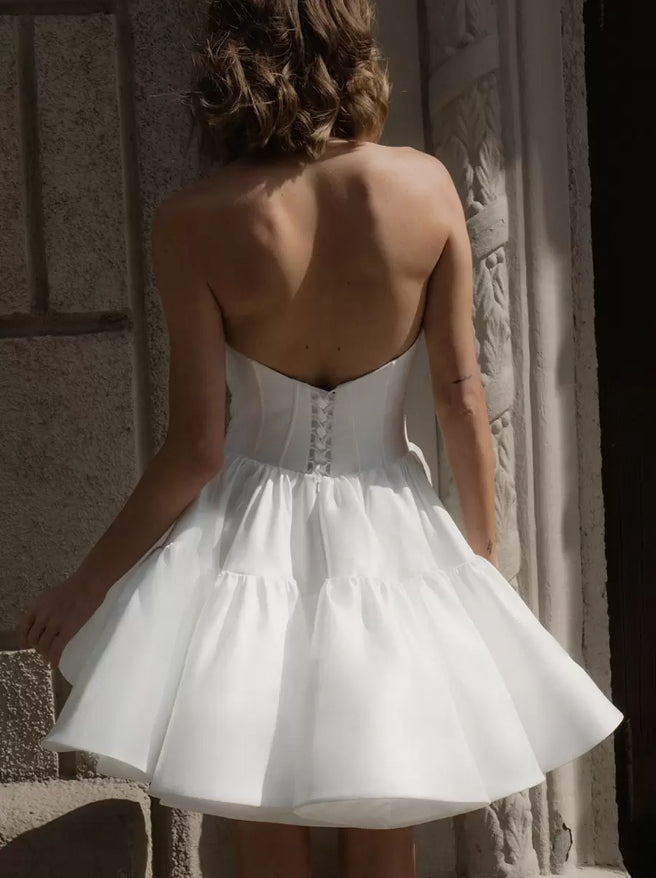 Short Wedding Dresses Sweetheart Neck Sleeveless Natural Waist Satin Cute A-Line Bridal Dress