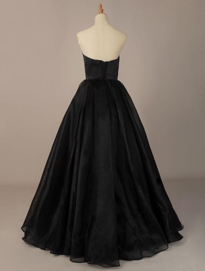 Gothic Black Wedding Dresses Satin Princess Silhouette Empire Waist Floor Length Bridal Dress