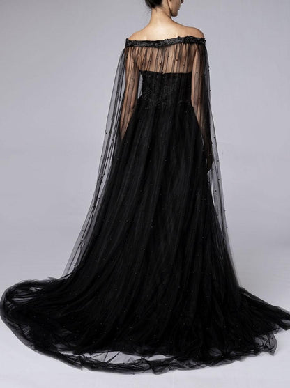 Black Wedding Dresses A-Line Sleeveless Lace With Train Bridal Gown