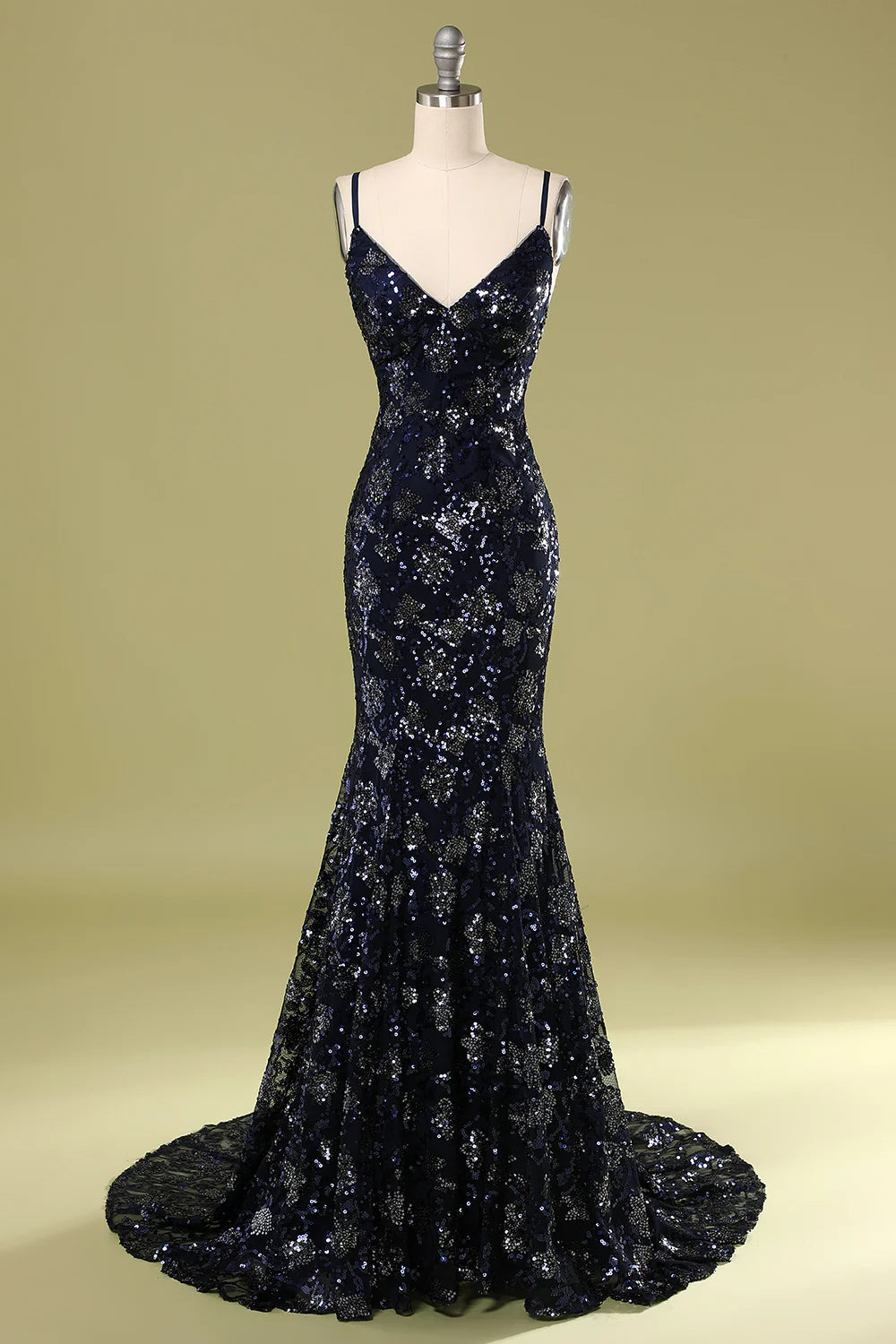 Mermaid V-Neck Evening Dress with Beading Sequins