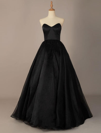 Gothic Black Wedding Dresses Satin Princess Silhouette Empire Waist Floor Length Bridal Dress