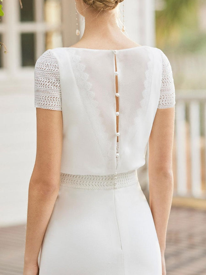 Simple Wedding Dress A-Line V-Neck Short Sleeves Lace Bridal Gowns