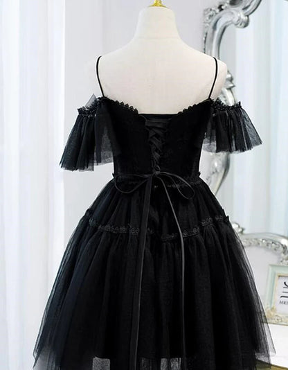 Black Sweetheart Straps Tulle Homecoming Dress Off Shoulder Prom Dress