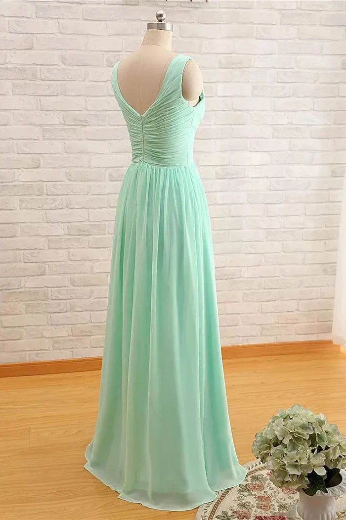 A-Line Sleeveless Floor-length Chiffon Bridesmaid Dress with Criss Cross