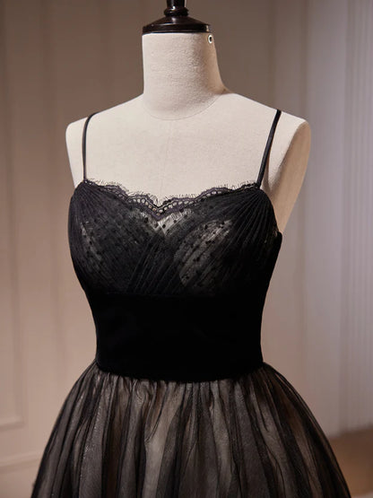 Black Tulle and Lace Straps Short Party Dress Homecoming Dress