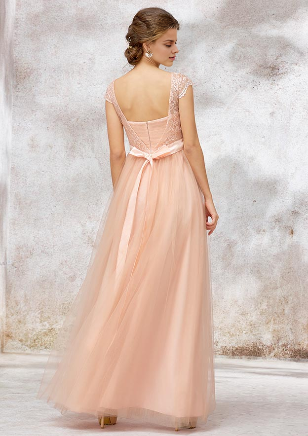 Bridesmaid Dress A-line Bateau Sleeveless Long/Floor-Length With Sashes Lace Prom Dresses