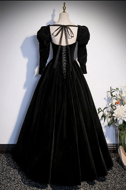 Black Strapless Velvet Prom Dress With Removable Sleeves Evening Dress