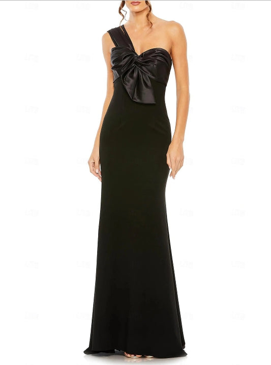 Sheath / Column Wedding Guest Dresses Formal Floor Length One Shoulder with Bow(s)