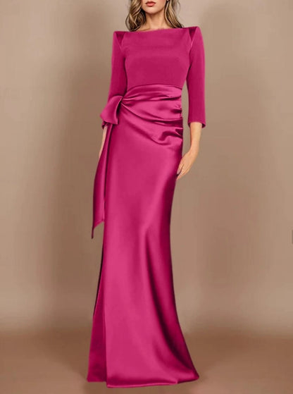 Sheath / Column Wedding Guest Dresses Floor Length Long Sleeve Cowl Neck Belt / Sash Satin with Bow(s)