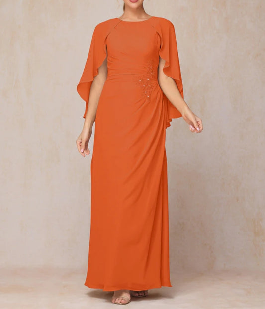 A Line Floor Length Chiffon Mother Of The Bride Dress With Cape