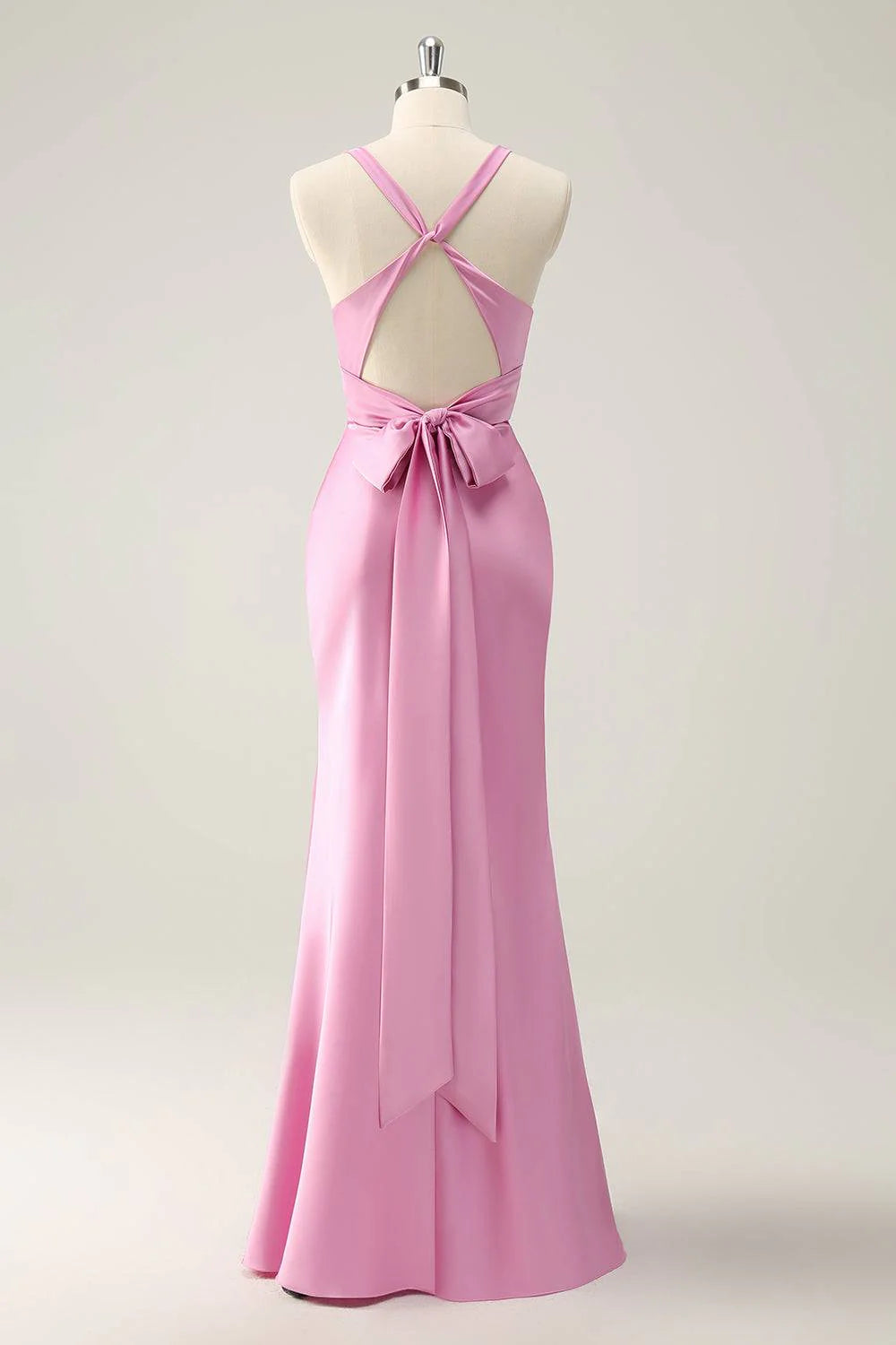 Plunging Neck Pink Wedding Guest Party Dress Mermaid Maxi Dress