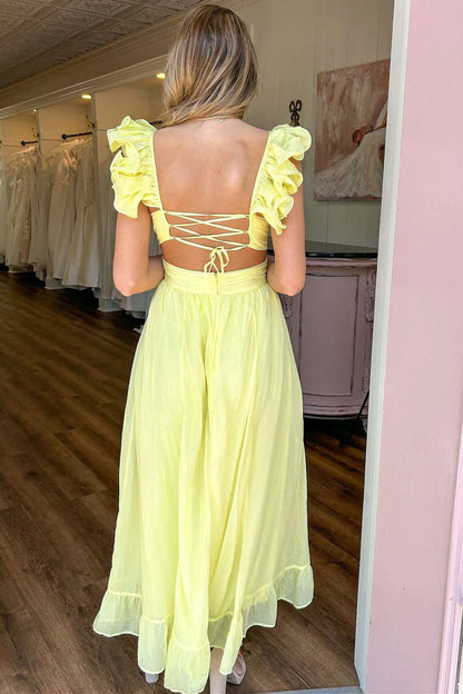 Yellow Plunging V-Neck A-Line Prom Dress Bridesmaid Dress