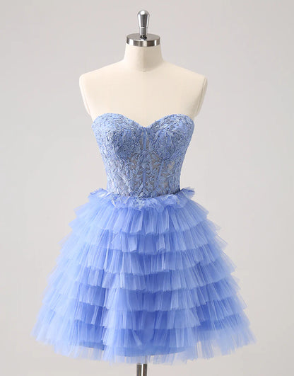 Sweetheart Lilac A-Line Corset Tulle Homecoming Dress with Lace