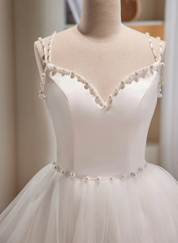 Cute White Short Tulle Beaded Graduation Dress Prom Dress Formal Dress