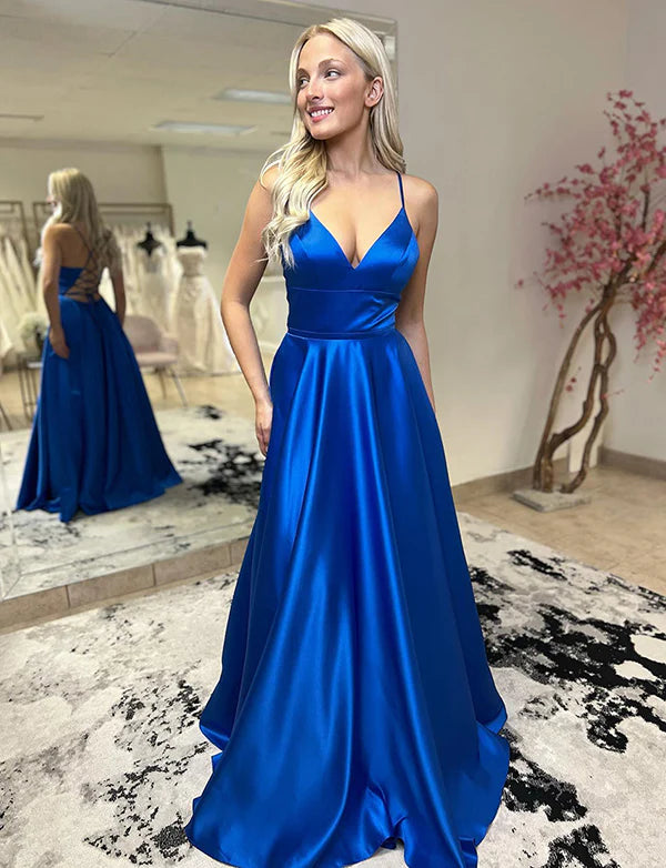 Royal Blue Sequin Keyhole Straps Mermaid Long Prom Dress Slit With Lace Up Back