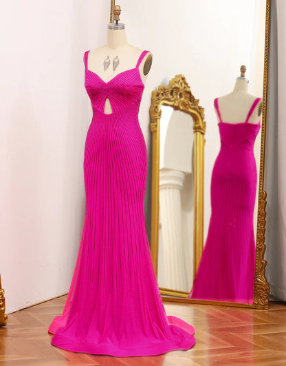 Mermaid Hot Pink Prom Dress With Hollow-out Floor-length Dress