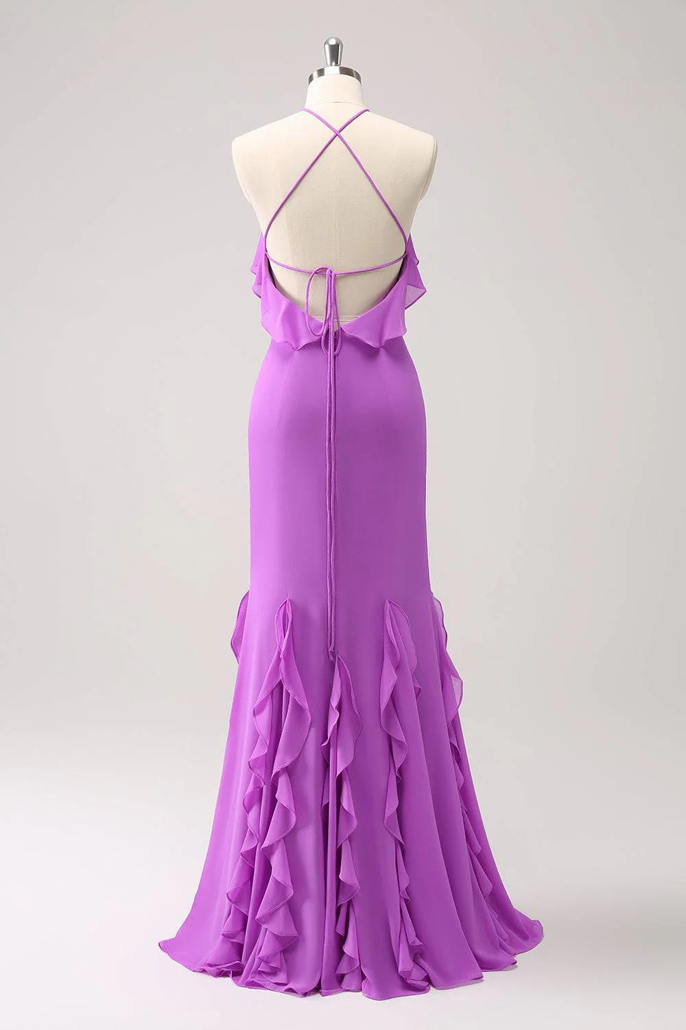 Straps Lilac Chiffon Ruffle Wedding Guest Party Dress