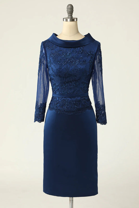 Navy Long Sleeves Bodycon Mother of the Bride Dresse