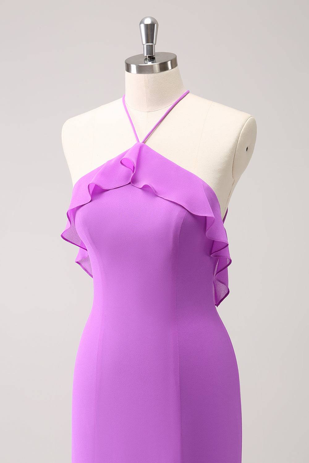 Straps Lilac Chiffon Ruffle Wedding Guest Party Dress